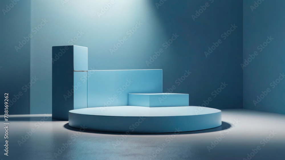 Blue Podium on Light Fresh Blue Background: Ideal Space for Product Presentation and Advertising Mock-Ups Blue Podium on Light Fresh Blue Background: Ideal Space for Product Presentation and Advertising Mock-Ups