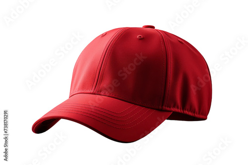 Red Baseball Cap. A red baseball cap is placed on a plain Transparent background.