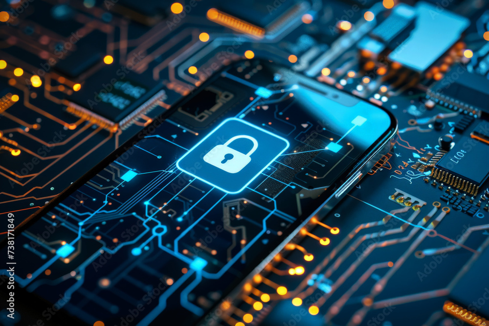 A cell phone with a padlock on the screen A cell phone with a padlock on the screen