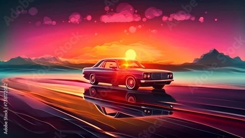 A classic car in the pastel photo