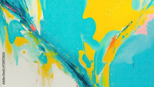 Multi colored abstract painting with bright Cyan and yellow photo