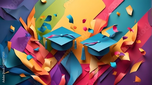 Abstract Backgrounds Reflecting Achievement and Joy, Colorful Abstract Designs for Celebratory Events, Abstract Backgrounds Infused with Achievement and Elegance, Abstract Backdrops for Graduation Cer photo