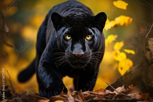 Closeup of a black panther in the jungle