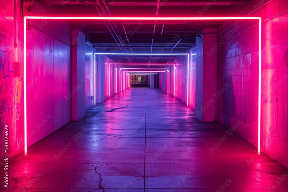 Scene with neon lights casting a surreal glow Scene with neon lights casting a surreal glow