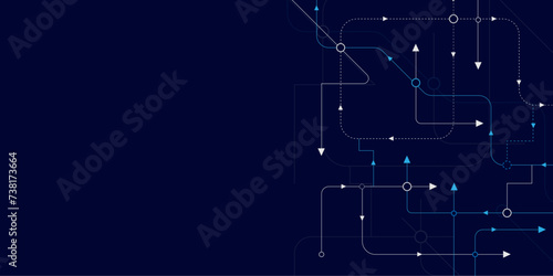 Vector illustration fantastic digital technology. Technology lines circuit and dots on blue background, circuit board network connection