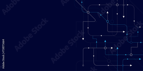 Vector illustration fantastic digital technology. Technology lines circuit and dots on blue background, circuit board network connection