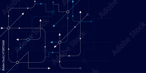 Vector illustration fantastic digital technology. Technology lines circuit and dots on blue background, circuit board network connection