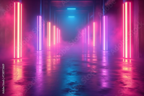 Scene with neon lights casting a surreal glow