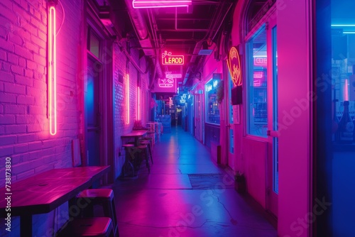Scene with neon lights casting a surreal glow