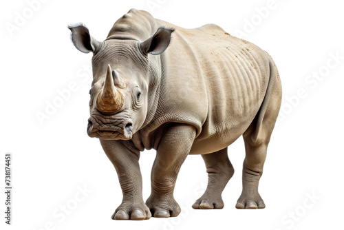 White Rhinoceros Standing. A white rhinoceros standing on a plain Transparent background.