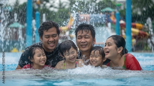 Family having fun in the water park