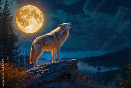 wolf howling at night photo