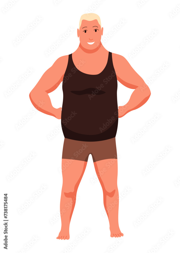Fototapeta premium Male figure type icon. Body front view. Human anatomy, man standing shape. Vector illustration in cartoon style