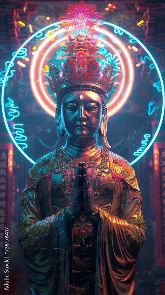 A majestic deity with a neon encrusted crown atop their head A majestic deity with a neon encrusted crown atop their head