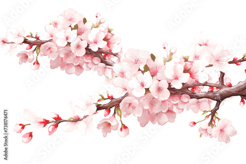 Artistic illustration of cherry blossom branch on white background