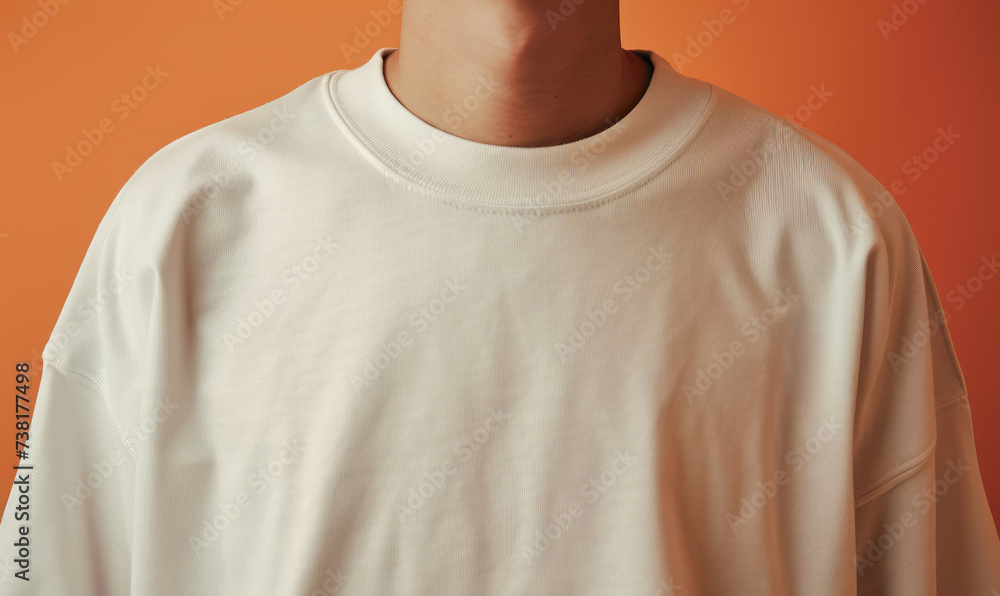 plain white cotton t-shirt on model against orange background for fashion design mockups plain white cotton t-shirt on model against orange background for fashion design mockups