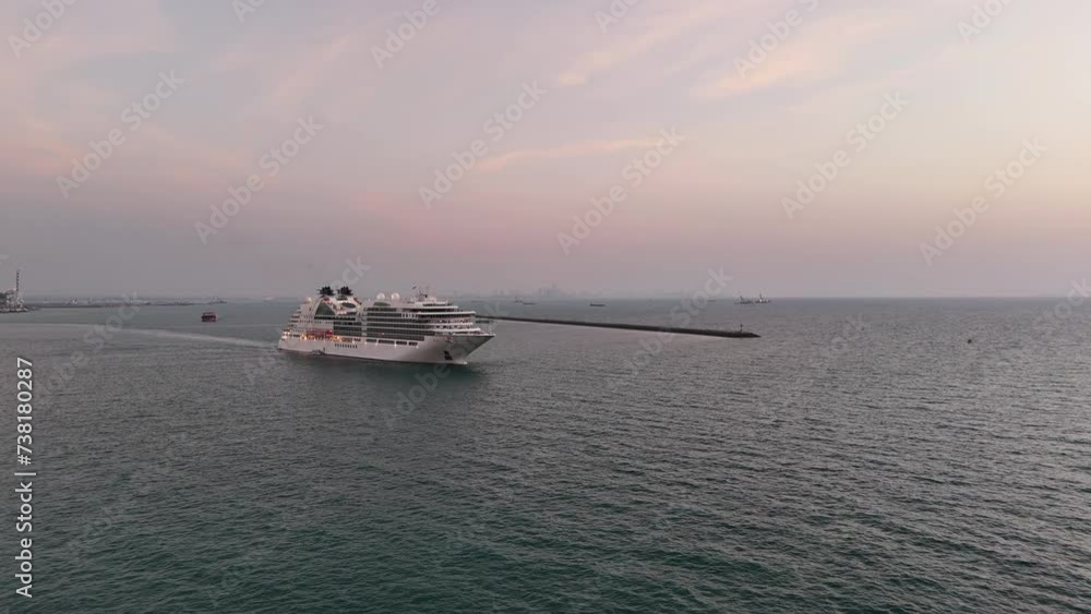 Cruise Ship after sunset, Cruise Liners beautiful white cruise ship above luxury cruise in the ocean concept exclusive tourism travel on holiday take a vacation time on summer.	