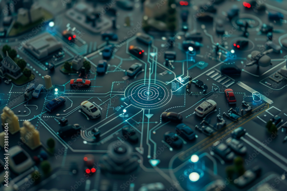 A computer generated image of a city with a circle in the middle A computer generated image of a city with a circle in the middle