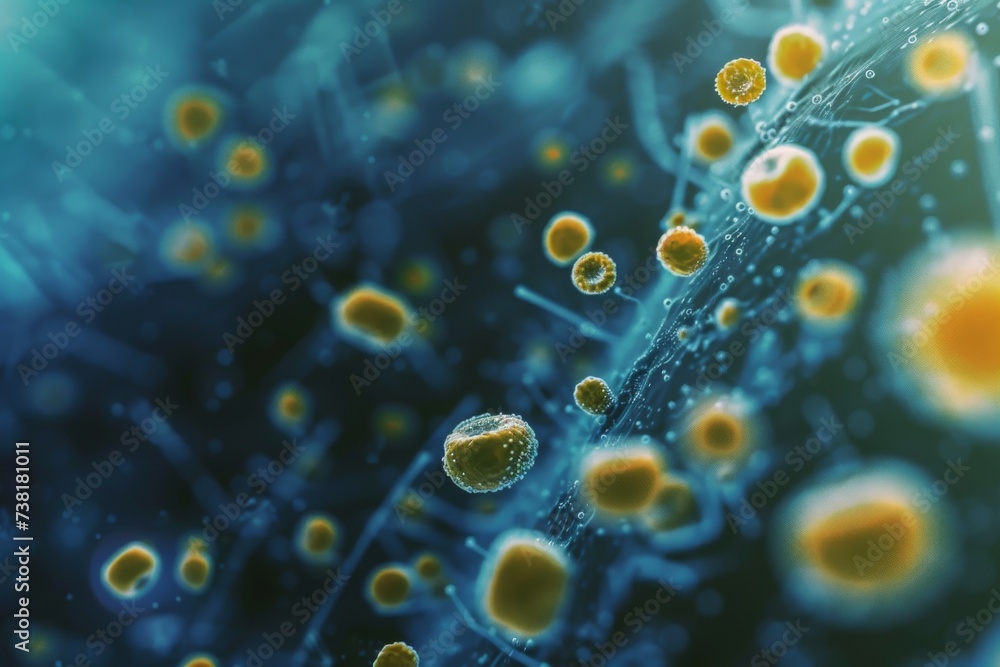 Abstract microbiology bacteria cells. Microbiology closeup macro photography. Medical research, microbiology and science concept. Background for banner, flyer, advertising, social networks, news. Abstract microbiology bacteria cells. Microbiology closeup macro photography. Medical research, microbiology and science concept. Background for banner, flyer, advertising, social networks, news.