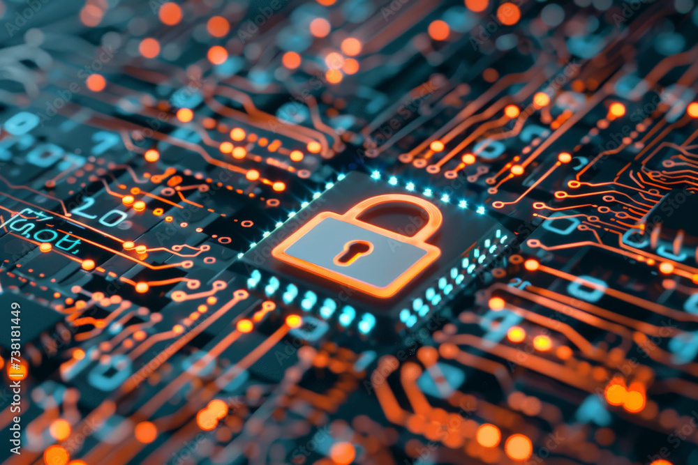 Fototapeta premium A circuit board with a padlock on it