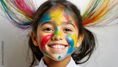 Face Covered in Colorful Paint in Joy (