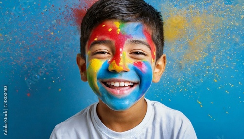 Kid's Face Covered in Colorful Paint in Joy 