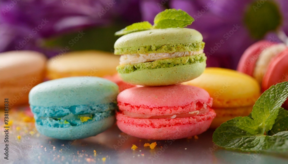 Fototapeta premium Macro shot of colorful macaroons 