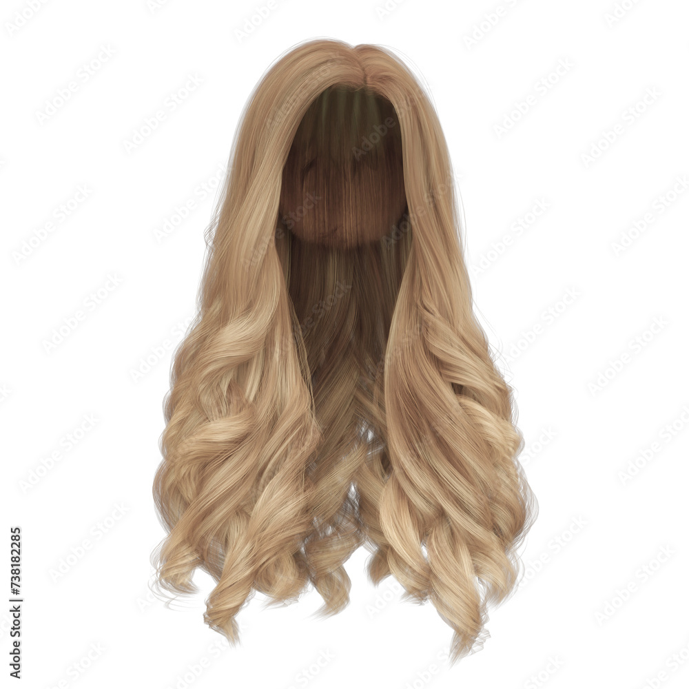 3d render princess style wavy blonde hair isolated