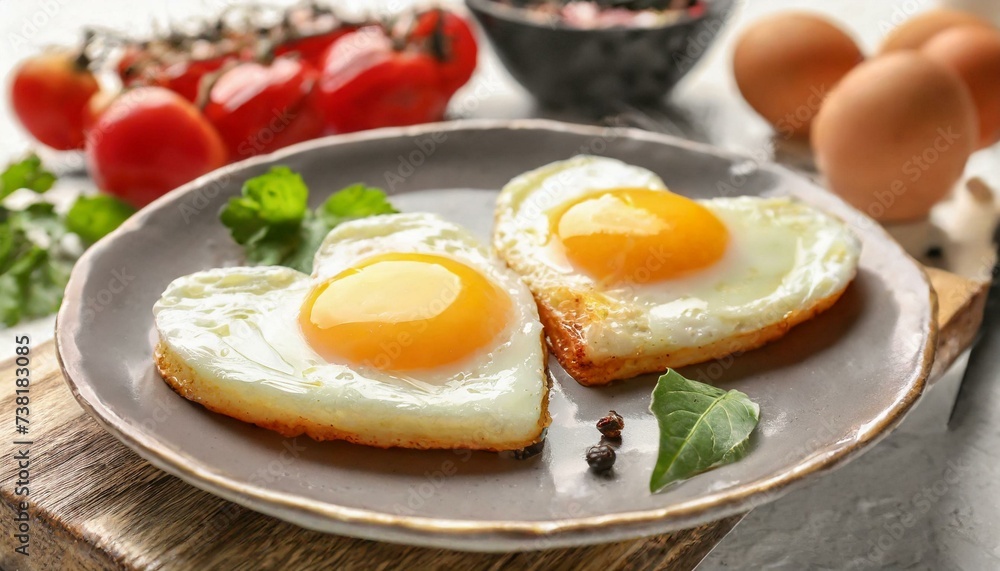 Heart-shaped fried eggs on plate Heart-shaped fried eggs on plate