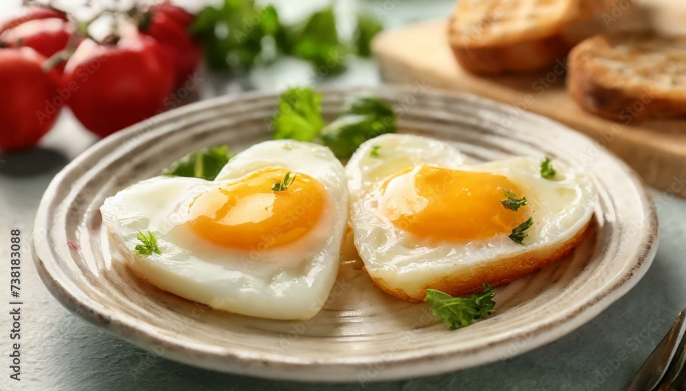 Heart-shaped fried eggs on plate Heart-shaped fried eggs on plate