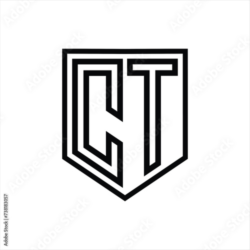 CT Letter Logo monogram shield geometric line inside shield isolated style design