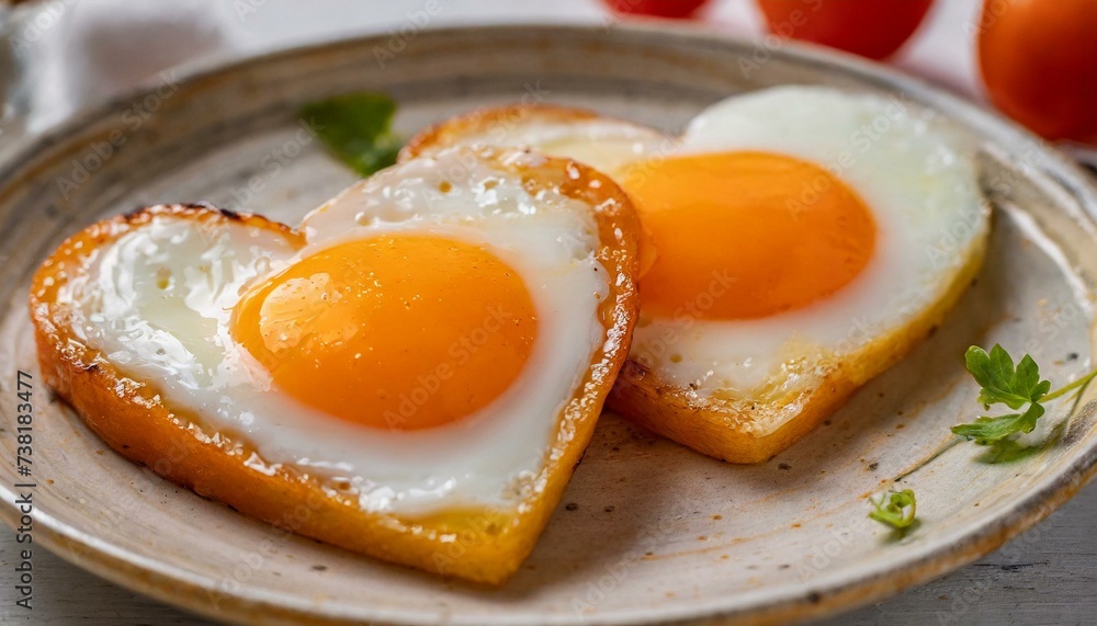 Heart-shaped fried eggs on plate Heart-shaped fried eggs on plate