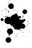 black ink brush painting splatter splash on white background
