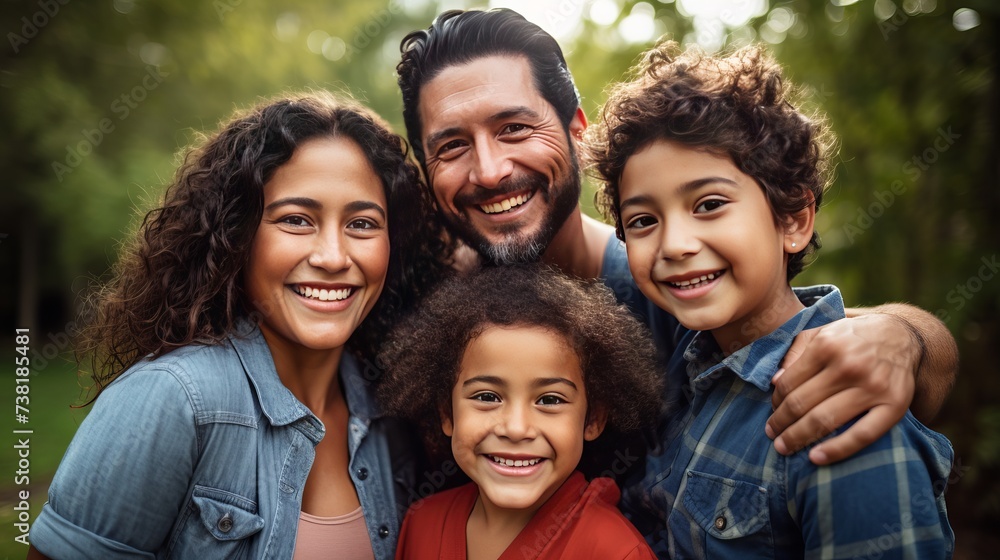 Portrait of a Latin family hugging in rural area - Happy Hispanic family in the village Portrait of a Latin family hugging in rural area - Happy Hispanic family in the village