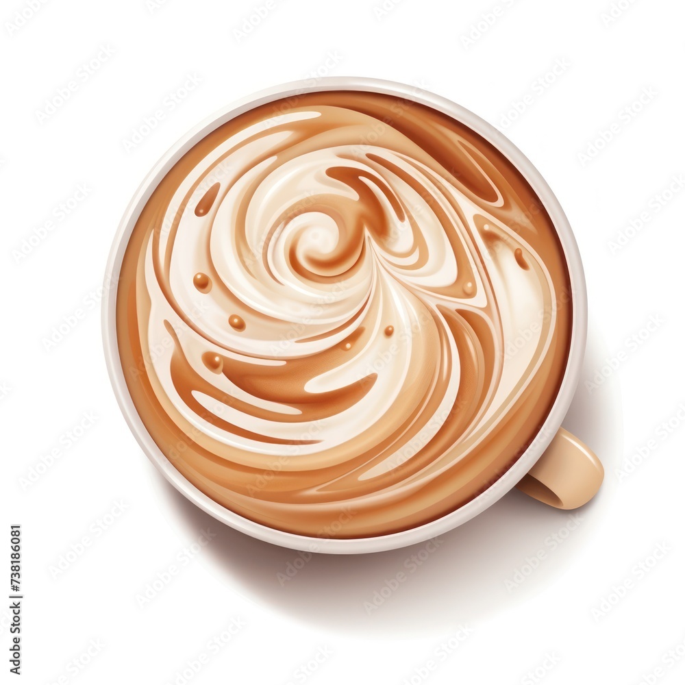 a cup of delicious mocha caramel macchiato on a white background top view a cup of delicious mocha caramel macchiato on a white background top view