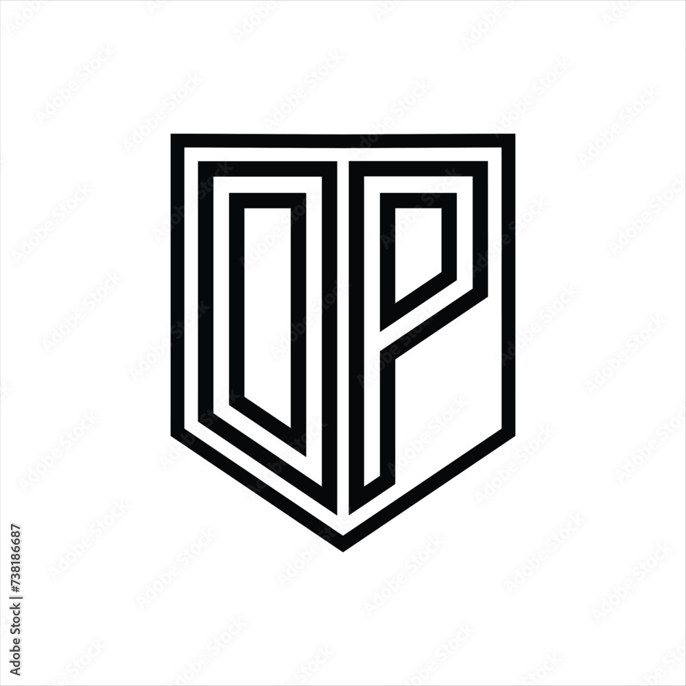 DP Letter Logo monogram shield geometric line inside shield isolated style design