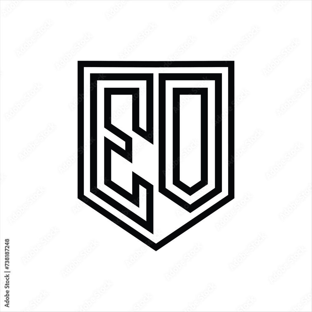 EO Letter Logo monogram shield geometric line inside shield isolated style design