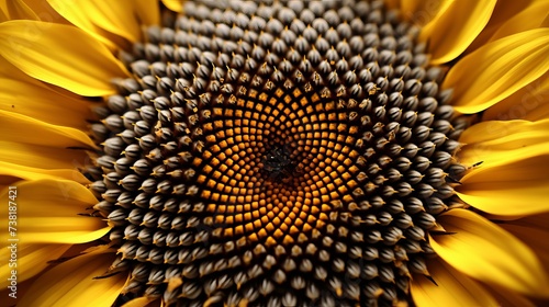 The sunflower seeds in the close-up assume the pattern of fractal geometry