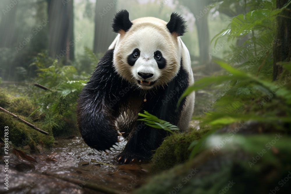 A cute and lazy panda in the jungle A cute and lazy panda in the jungle