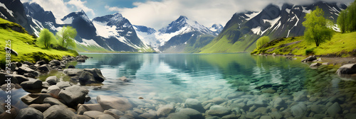 Mesmerizing Beauty of Fjord Landscape Showcasing the Harmonious Contrast Between Tranquil Waters and Towering Mountains