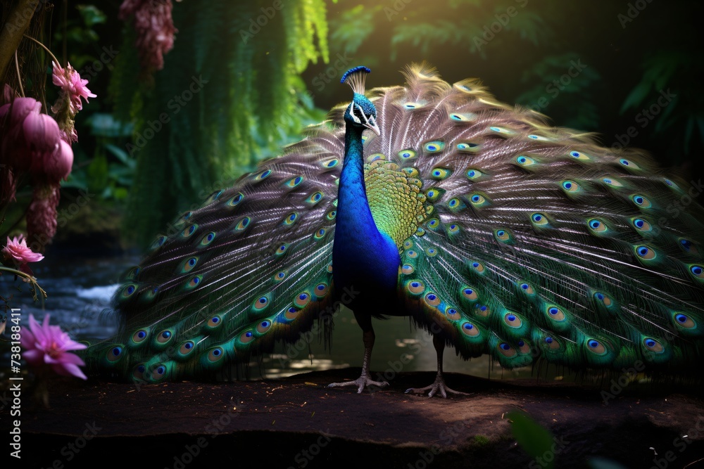 Obraz premium A beautiful peacock in the jungle