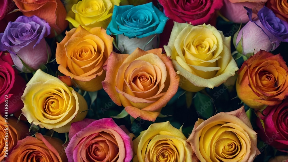 画面いっぱいのカラフルな虹色の薔薇 画面いっぱいのカラフルな虹色の薔薇
