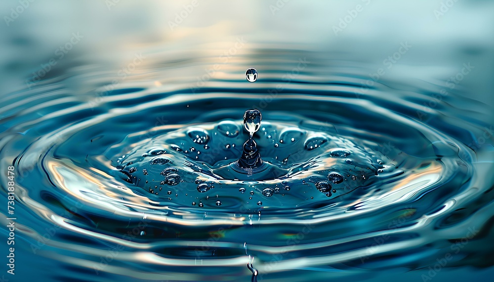 Clear Water drop with circular waves. water drop splash closeup. water ripple as concept for hydration, water preservation and ecology Clear Water drop with circular waves. water drop splash closeup. water ripple as concept for hydration, water preservation and ecology