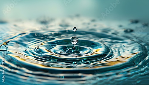 Clear Water drop with circular waves. water drop splash closeup. water ripple as concept for hydration, water preservation and ecology © Divid