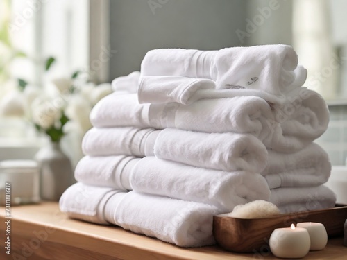 White towels neatly folded, adding a spa-like feel to a bathroom