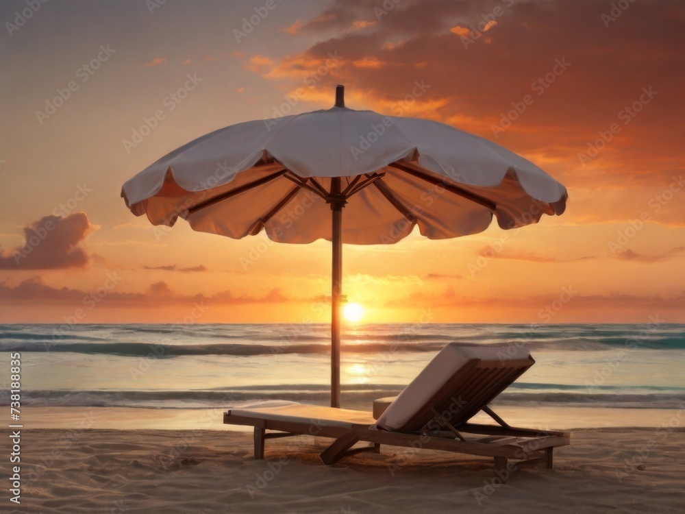 A serene sunset scene from a sunbed, with the sea and sky painted in beautiful hues
