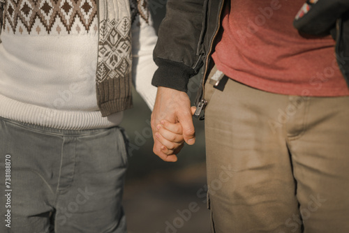 Father's hand lead his child in summer nature outdoor, trust family concept. Fathers day concept.