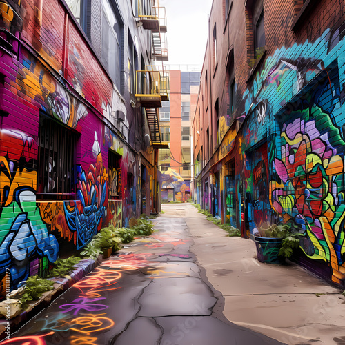 Vibrant graffiti on an urban alleyway.  © Cao