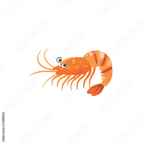 Sea vector illustration funny shrimp with eyes, sea creature on white background for sticker, print, poster, postcard
