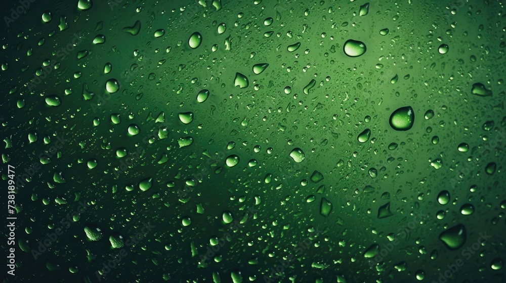 The background of raindrops is in Green color.